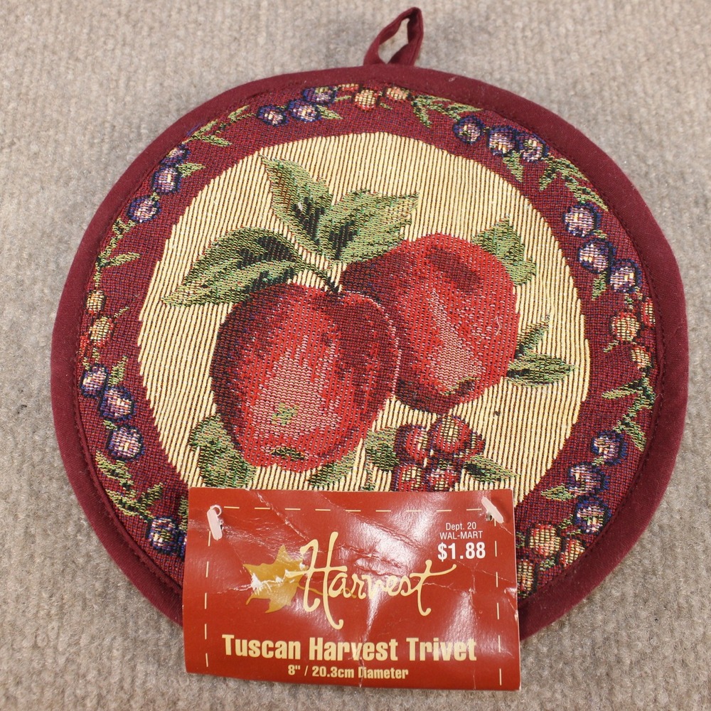 Harvest Tuscan Harvest Trivet Red Apple Woven Tapestry Pot Holder‎ 8 Inch Round